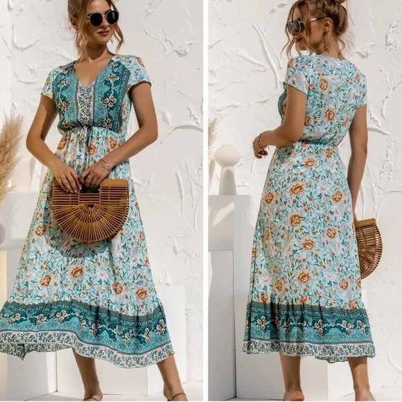 Blue Paisley Midi Dress (Calf Length ) - Picture 2 of 3